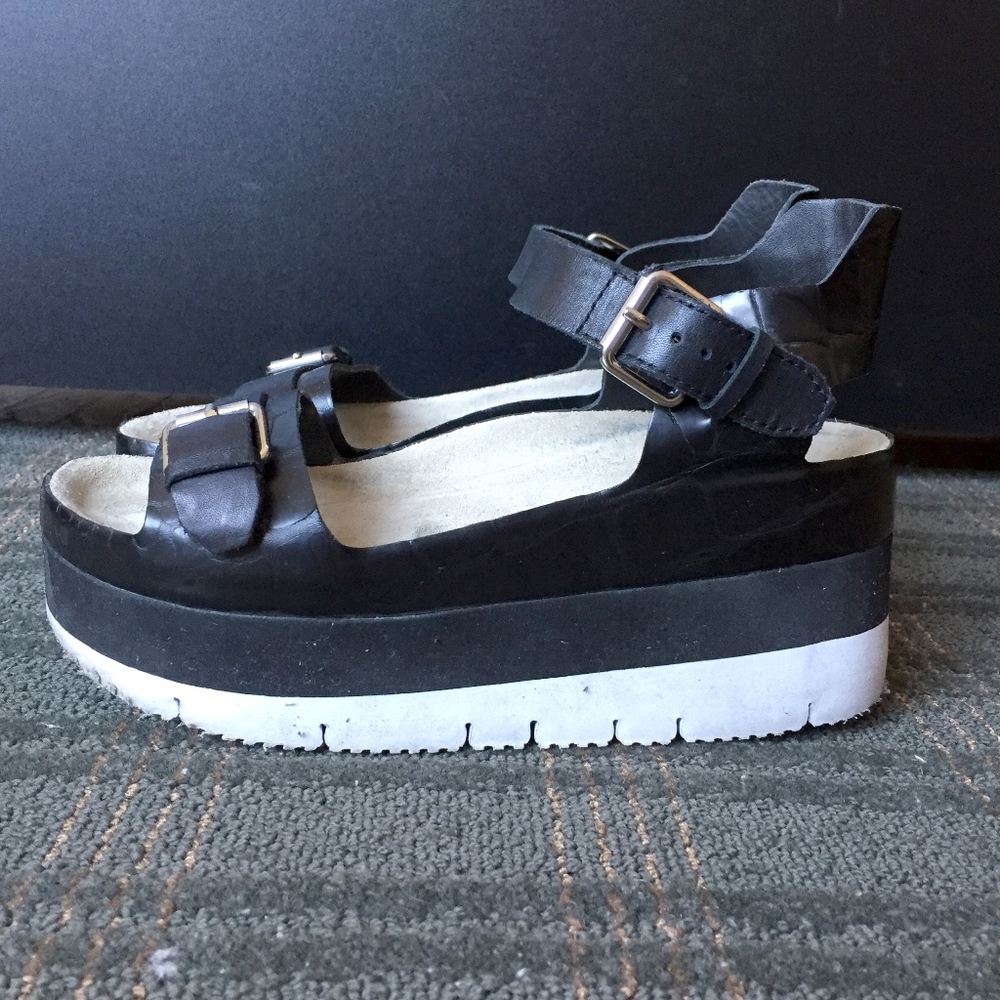 ASH "Vera" Leather Platform Sandals in Black